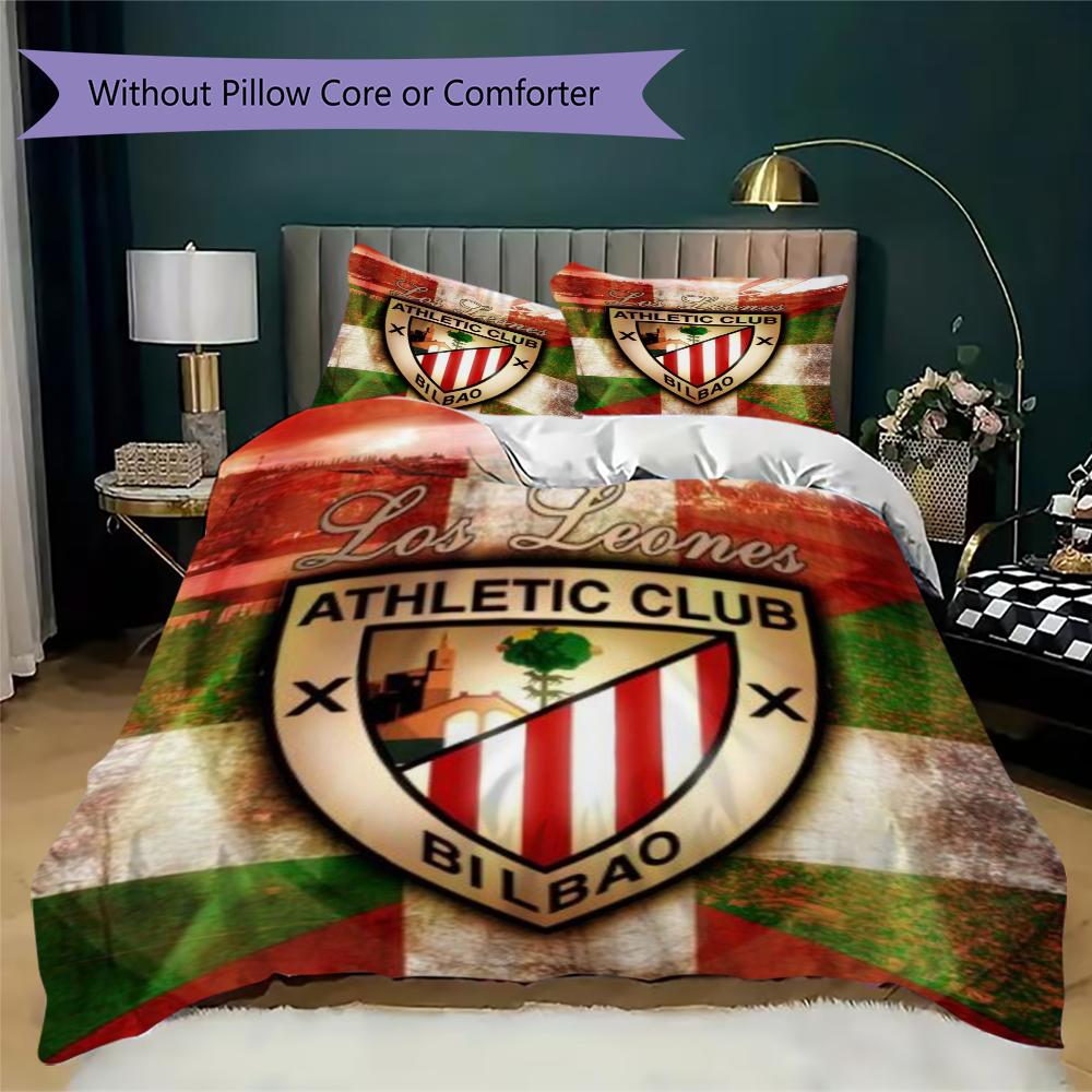 Athletic Club de Bilbao Ensemble de couette à motif Housse de couette Taie d'oreiller Décoration de maison Cadeau d'anniversaire (1 * housse de couette + 2 * taie d'oreiller sans garnissage)
