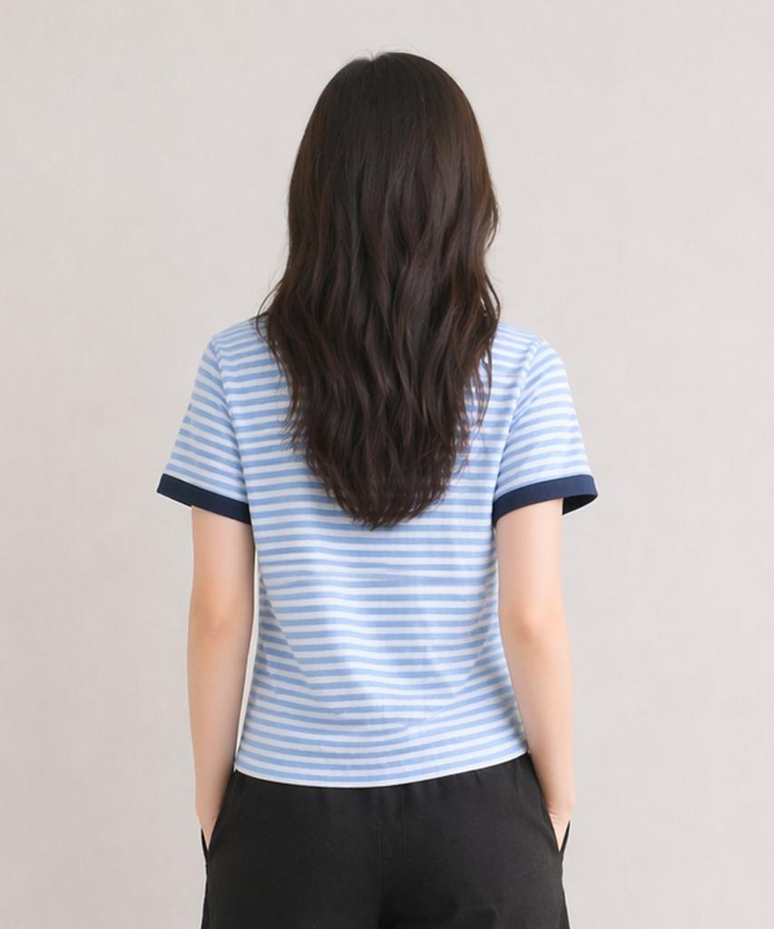 ADERNM Slub Stripe Ringer Crop T Light Blue