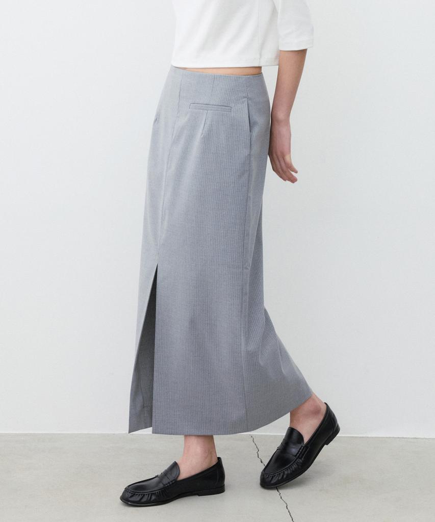 SUARE WOMEN Front Slit Maxi Skirt Light Grey