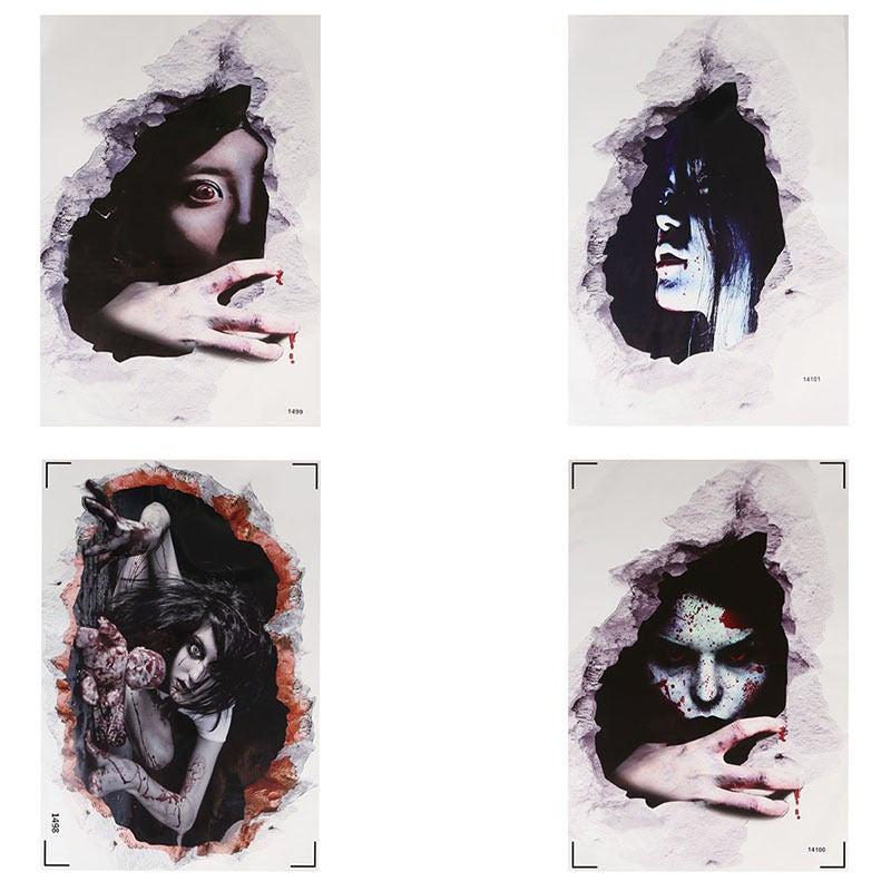 3d Realistic Horrifying Halloween Wall Breakthrough Ghost Girl Wall Sticker Removable Pvc Decor For Living Room And Hallway