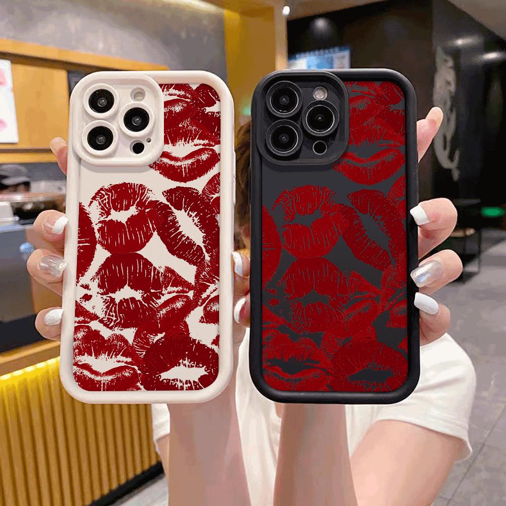 Roter Lippenstift Kussmund Muster Stoßfeste Handyhülle für Xiaomi Redmi Note 14 13 12 11 10 9 8 7 Pro Anti-Rutsch Weiche TPU Hülle