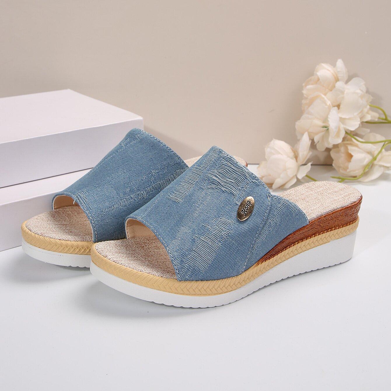 

Женские шлепанцы на высоком каблуке, летние пляжные босоножки на танкетке на платформе, женские уличные шлепанцы Sandalias Mujer 43