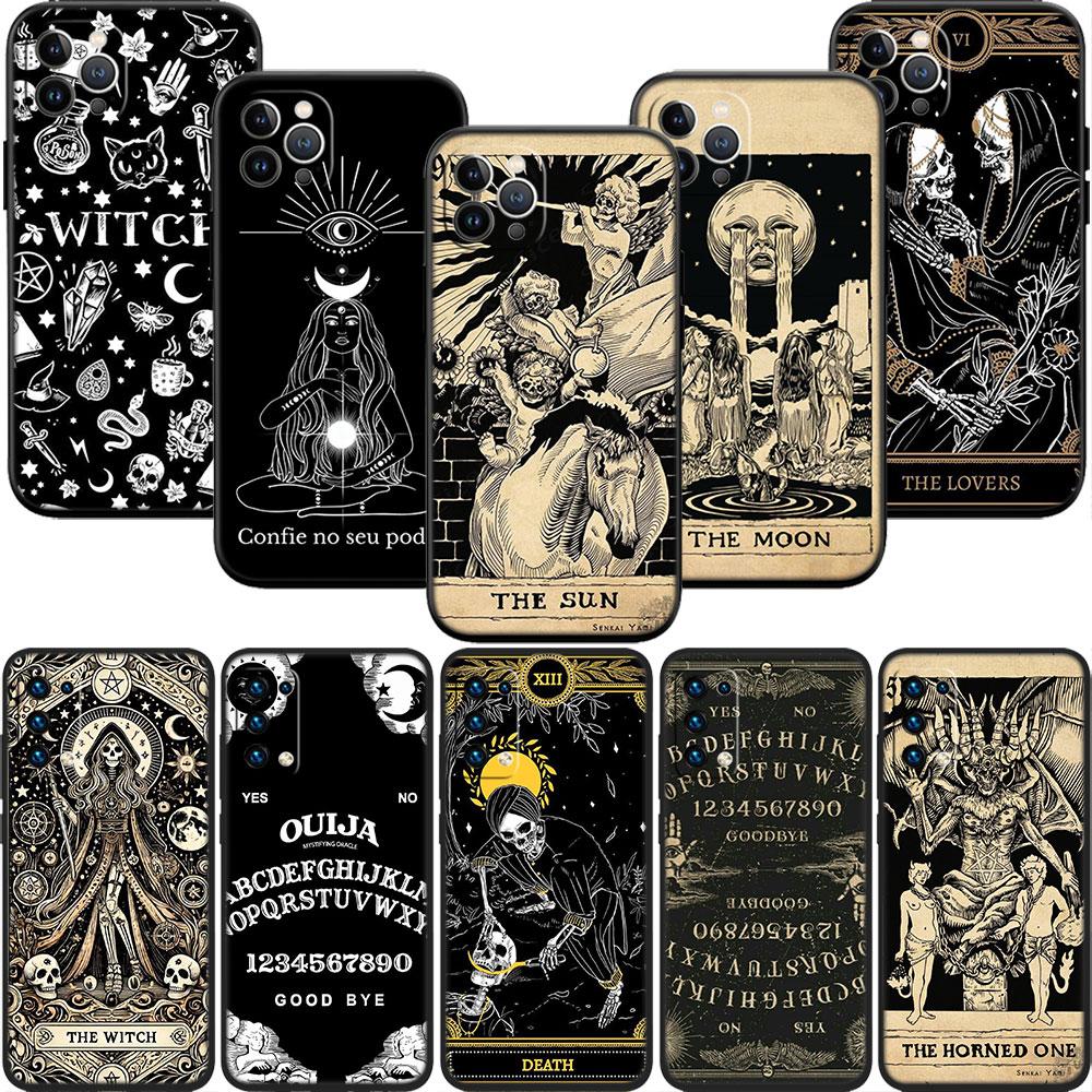 LO93 Witch Divination Tarot Moon Soft Shell Phone Case for iPhone 16 15 14 13 12 Pro Max Plus Mini