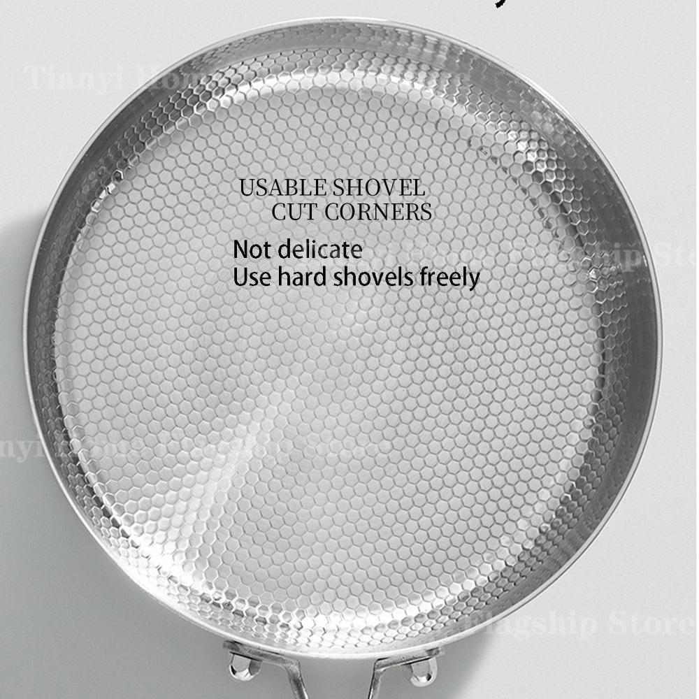 304 Stainless Steel Frying Pan Wok Non-stick Household Cooking Pot Egg Fried Steak Gas Stove Induction Saucepan Kitchen Cookware