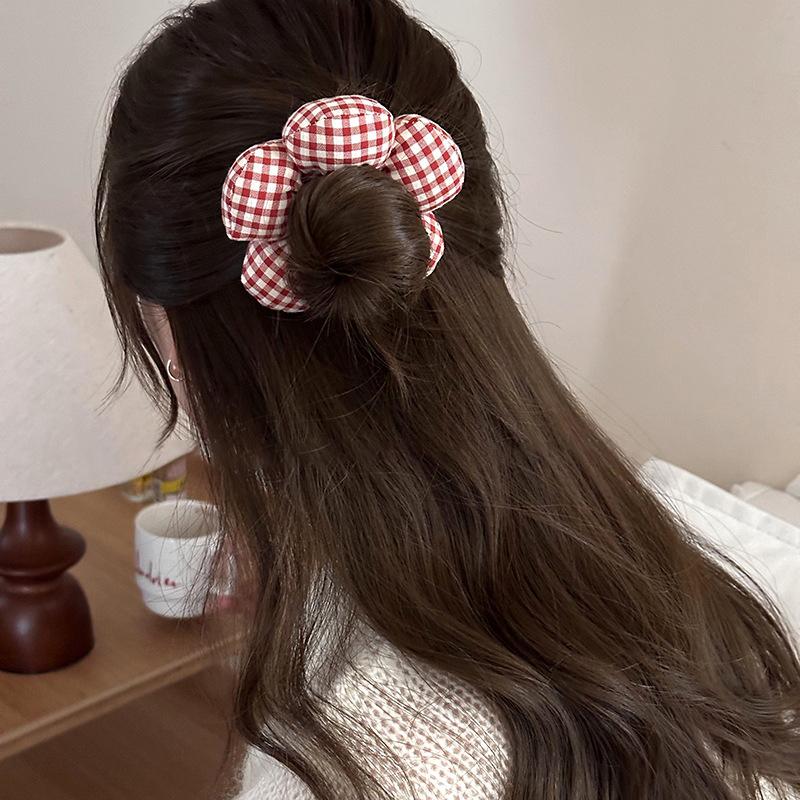 Korean Style Cotton Cute Little Flower Scrunchie for Women Love Bow Plaid Pattern Hair Rope Elastic Hair Band Hair Accessories