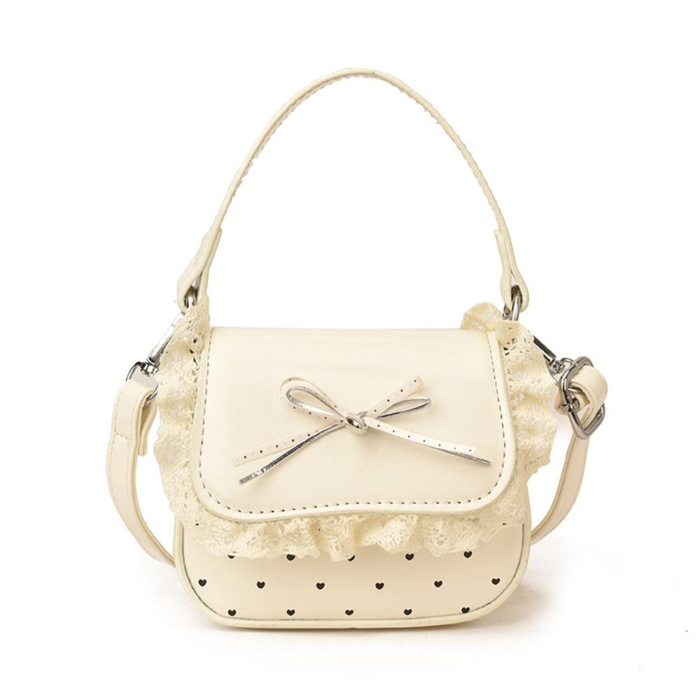 Elegant PU Leather Women Lipstick Bag Soft Knot Design Crossbody Bag Lace Trim Sweet Style Shoulder Bag