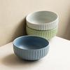 Simple Wind Relief Vertical Pattern Salad Bowl Ceramic Household Bowl Tableware Round Bowl High-End Large Rice Bowl