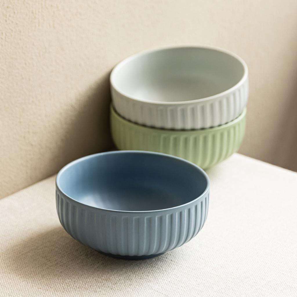 Simple Wind Relief Vertical Pattern Salad Bowl Ceramic Household Bowl Tableware Round Bowl High-End Large Rice Bowl