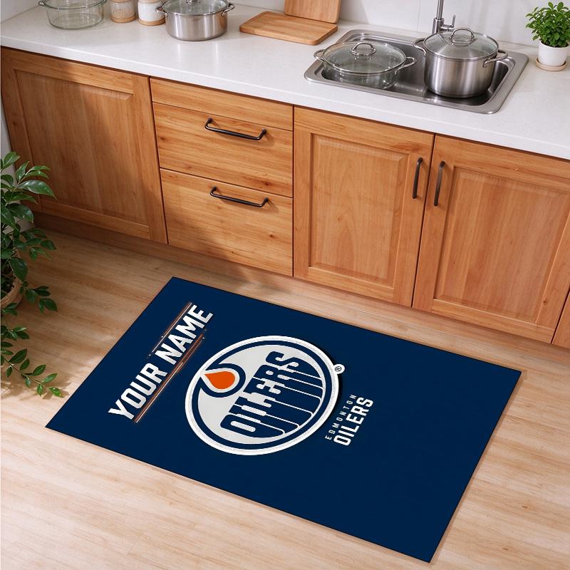 Edmonton Oilers Customizable name kitchen floor mat easy to clean and wipe down Suitable for kitchens living rooms and entryways—a perfec