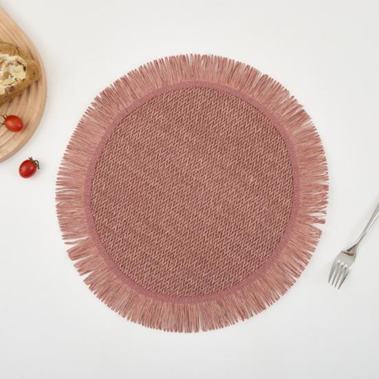 Jogo Americano Redondo de Papel Tecido à Mão Resistente ao Calor com Borda de Franja Absorvente Elegante Decoração de Jantar para Casa e Restaurante