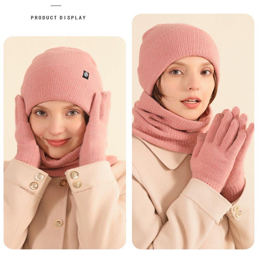 Warm Fleece Knit Winter Hat Soft Touch Screen Gloves Trendy Neck Scarf for Cold Weather