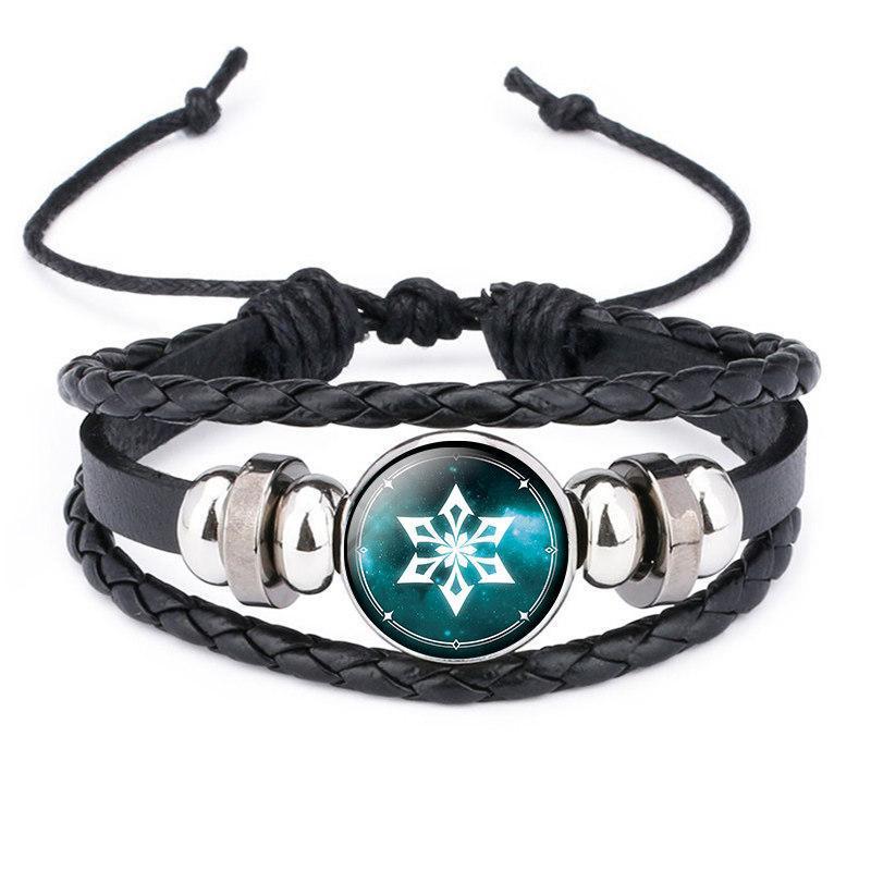Genshin Impact Luminous God's Eye Black Leather Bracelet for Men and Women