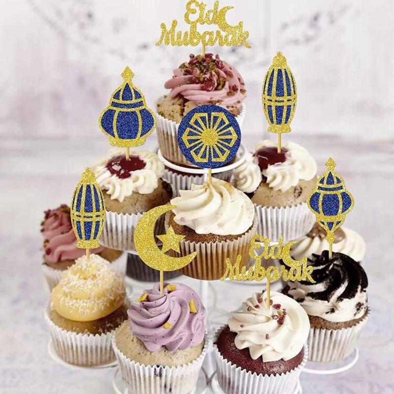 12/24pcs Eid Mubarak Cupcake Topper Ramadan Islam Muslim Festival Moon star Cake Topper Party DIY Cake Decoration Supplies