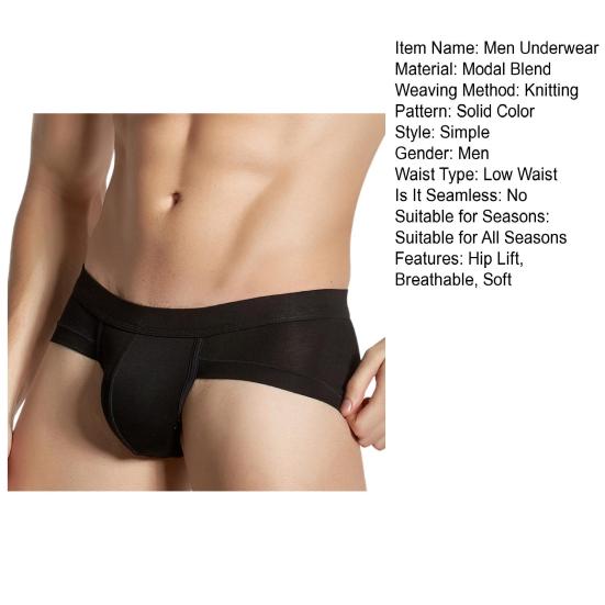 Men's Bikini Underwear Low Rise No Fly Briefs Modal Microfiber Support Pouch Soft Breathable Underpants