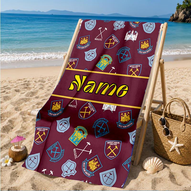 Vlastní jméno Plážová osuška Vzor s erby West Hamu Mikrovláknová plážová osuška, Lehká na letní cestování, Fanoušek bazénu Dárek k narozeninám