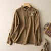 Southeast Asia Plus Size Casual Retro Embroidered Cotton Linen Long Sleeve Shirt