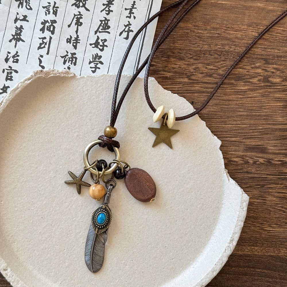 Wood Bohemian Style Choker Geometric Long Sweater Chain Exquisite Ethnic Style Necklace  Decoration