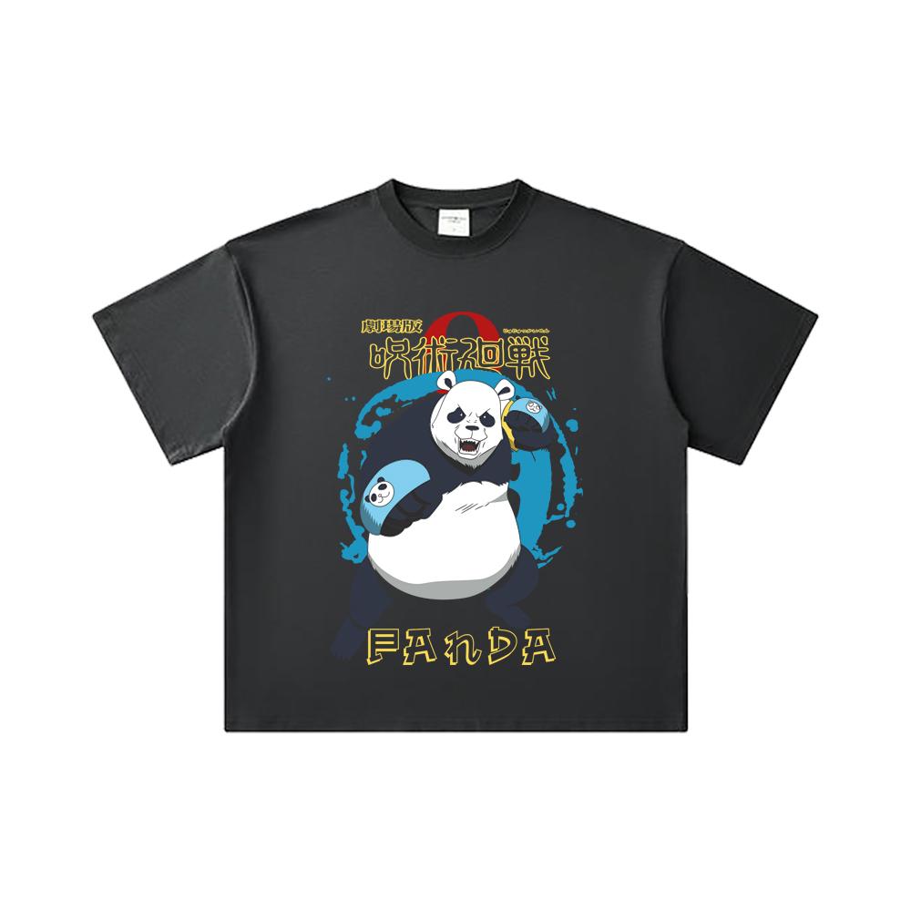 260 GSM Double Yarn 32 Count 100% Cotton Jujutsu Kaisen V62 Panda Print Unisex Heavy Cotton T Shirt