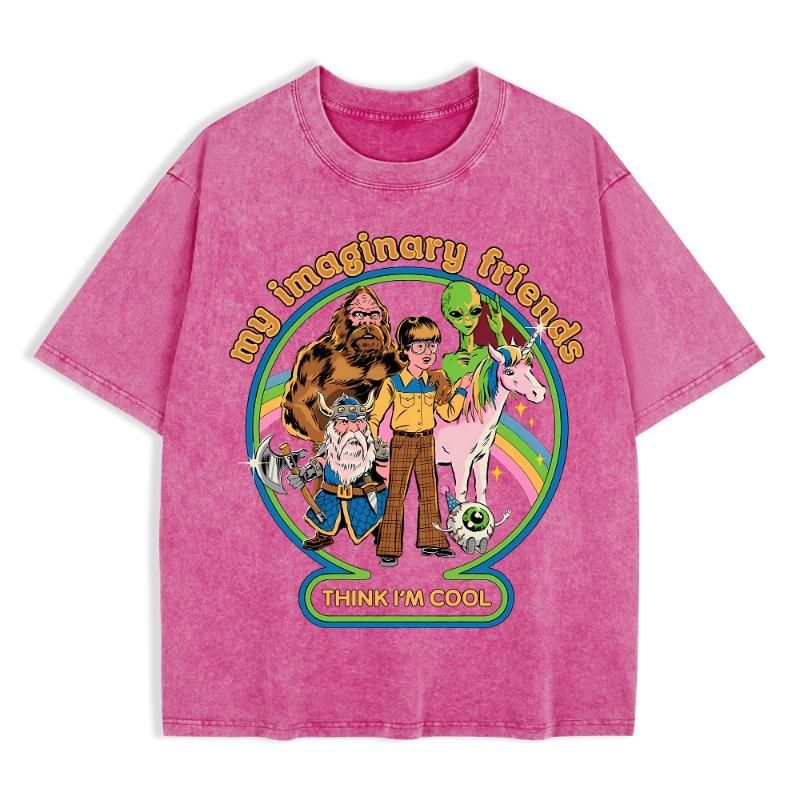 I Miei Amici Immaginari Pensano Che Io Sia Figo Maglietta Uomo Retro Lavata Morbida Casual Oversize Maglietta Cotone Abbigliamento Estivo Maglietta Larga