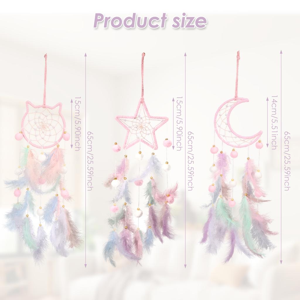Dream Catcher Wall Decor Pink Feather Dreamcather Star Moon Wall Hanging for Girls Kids Bedroom Decor Birthday Christmas Gifts