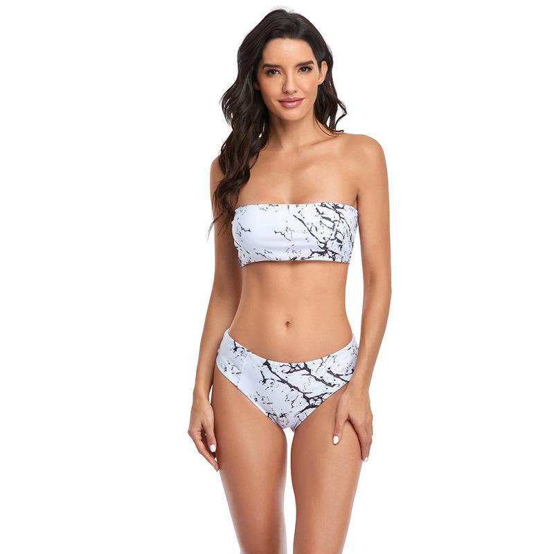 

Верх бикини с принтом, состоящий из двух частей купальник с высокой талией для женщин S белый