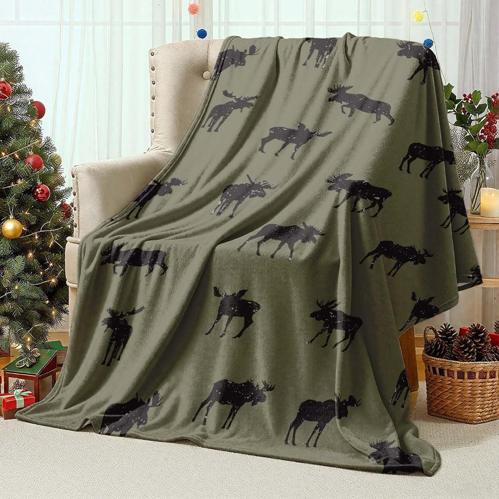 Christmas Throw Blanket Red and Black Buffalo Plaid Deer Design Fuzzy Blanket Cozy Soft Warm Flannel Xmas Blankets for Couch