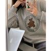 Fleece and thickened bear crew neck sweater women's 2025 new American retro loose pullover casual tide
