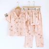 2026 New Spring/Summer Women's Pajama Set 100% Cotton Crepe Short Sleeve+Shorts+Pants 3-Piece Thin Cardigan Home Clothes Ladies