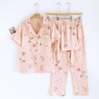 Ensemble Pyjama Femme Nouveau Printemps/Été 2026 100% Crêpe de Coton Manches Courtes+Shorts+Pantalons 3 Pièces Cardigan Fin Vêtements d'Intérieur Dames
