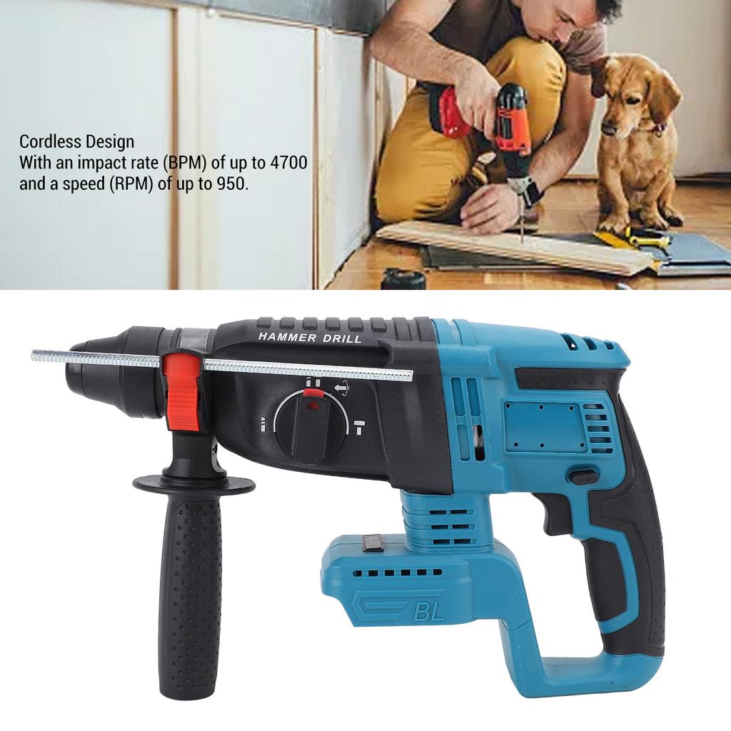 3 in 1 Impact Drill Hammer Set Lightweight Rechargeable Adjustable Mode Rotating Handle for Woodworking Projects Installation