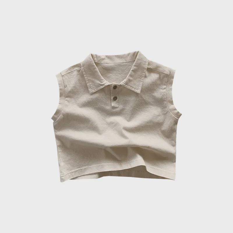 Kids' 2025 Summer Sleeveless Cotton Vests - Korean Style Casual T-Shirts for Boys & Girls