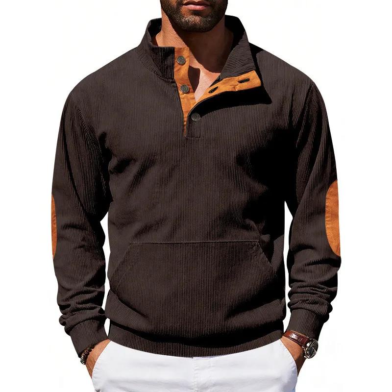 American Style Loose Sweatshirts Spring Autumn Men's Vintage Corduroy Stand-Up Collar Contrast Patchwork Casual Long-Sleeved Sweatshirt