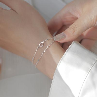 S925 Silver Plated Double Layers Love Heart Charm náramky & náramek pro ženy Dívky Elegantní narozeninová svatební párty sl001