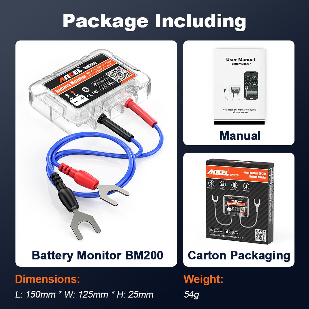 ANCEL BM200 12V Battery Monitor Wireless Bluetooth Car Battery Health APP Monitoring Battery Tester Tools For Android IOS ANCEL BM200
