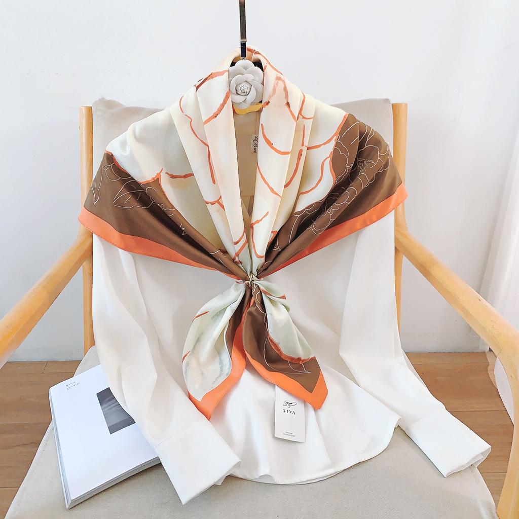 90CM Four Seasons Square Großer quadratischer Schal Luxus dekoratives Hemd Professionelles Kopftuch Haarband Sonnenschutz Kopftuch