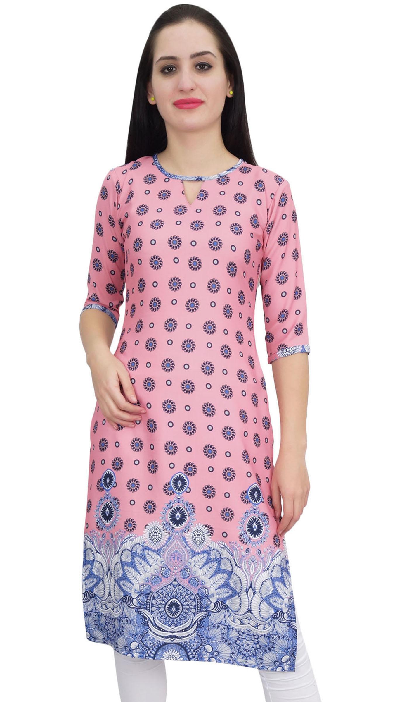 

Жіноча туніка з принтом Bimba Black Georgette Kurti Kurta Indian Long 8 персиковий