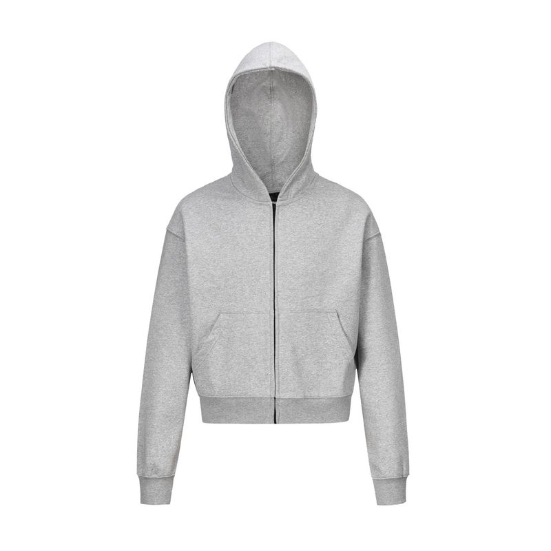 Kisko Street Style Versatile Cleanfit Sweatshirt Unisex Trendy Casual Short Wide Gray Boxy Zip-Up Hoodie