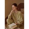 Autumn new women's cotton abraded crew neck cardigan type printed pajamas long sleeves trousers loungewear set