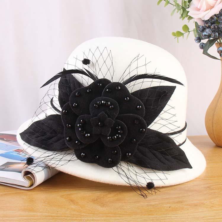 

Нова шапка жіноча корейська версія капелюх-боулер ручної роботи з бісеру вовняний вовняний капелюх осінь і зима теплий капелюх-відро M（56-58cm）