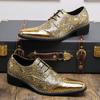 European and American Fashion Large Size Gold Glossy Business Brock Leather Shoes Lace-up Derby Shoes Pointed Small Leather Shoes Men