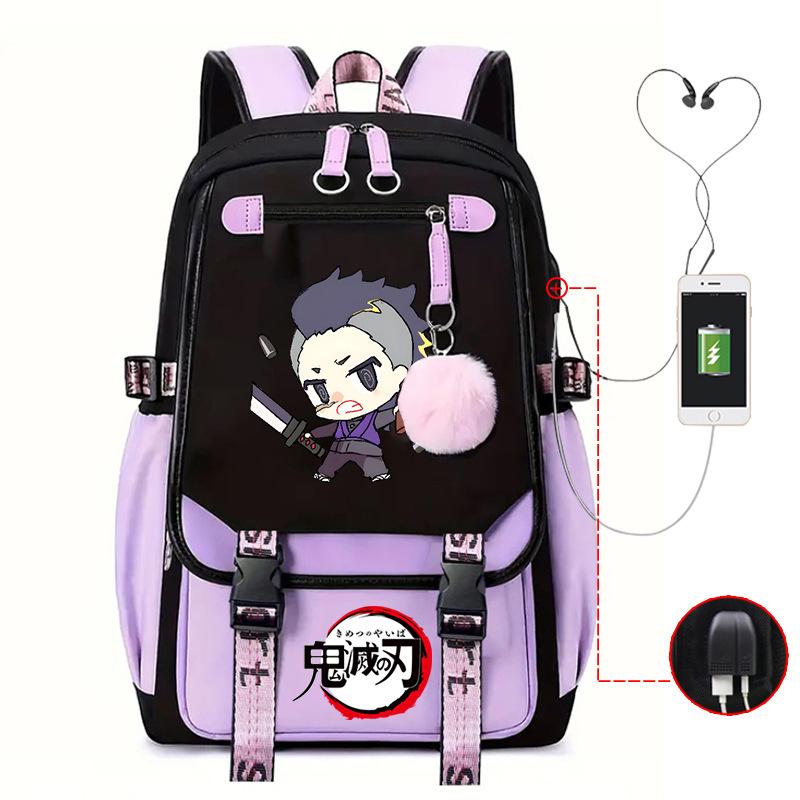 Ghost Annihilation Blade Grade 3-6 Junior High School Student High School Student School Bag Strap USB Multifunctional Backpack