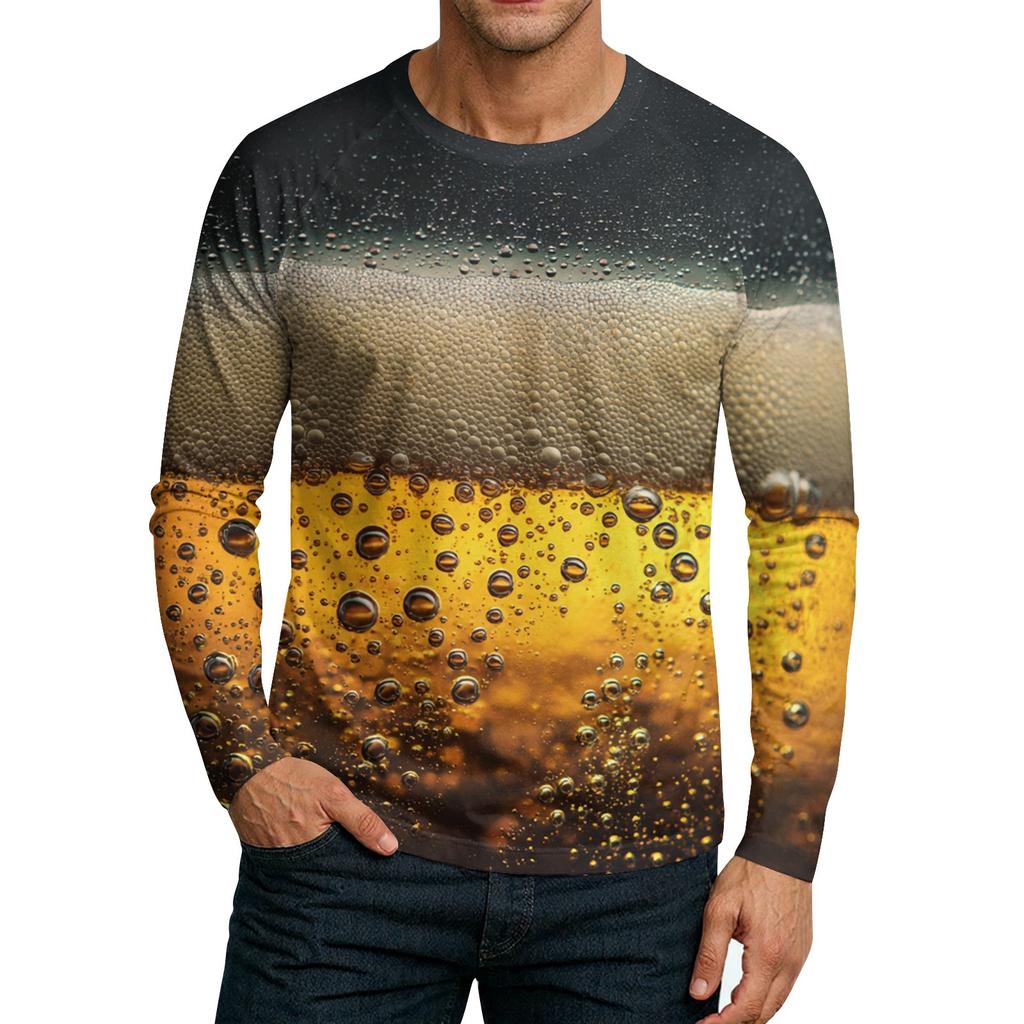 Herre Rund Hals Plunger Langermet T-skjorte Topp