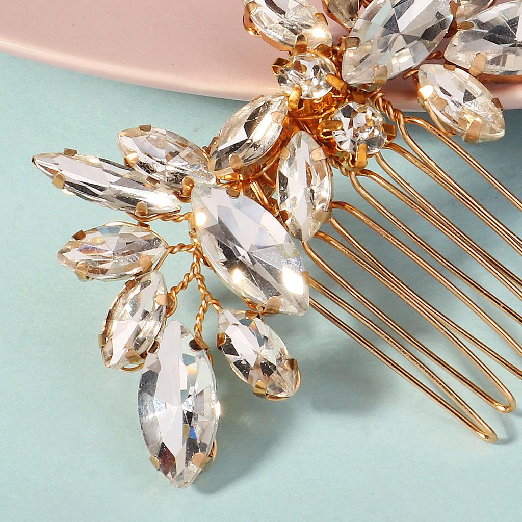 New Bridal Hair Comb High-end Wedding Prom Party Hair Accessories Female Handmade Marquise Rhinestone Six-tooth Comb