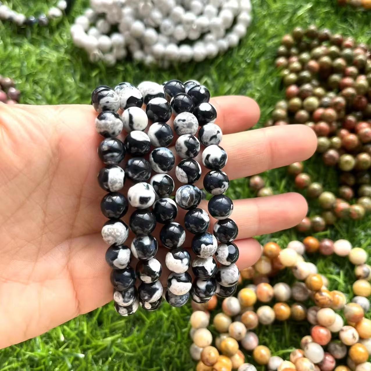 Unisex Multi-Crystal Polished Round Bead Elastic Bracelet
