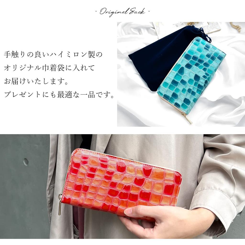 Genuine Leather Round Wallet with Zipper Long Card Coin Cowhide Elegant Stained Glass [leo&aoi] closure, Wallet, Slots, Purse, Leather, Leather,