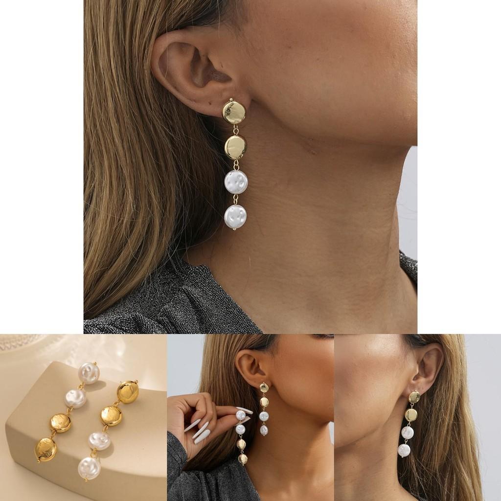 Trendy 2023 Gold Geometric Earrings Minimalist Long Faux Pearl Winter Jewelry