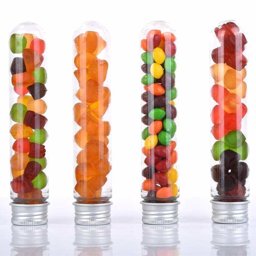 10Pcs  30ml/40ML/70ML/100ML   Excellent Plastic Transparent Test Tubes With Aluminum Cap Bottles School Supplies Lab Equipments