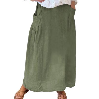Damen Maxirock, lässig, locker, Boho, elastische Taille, A-Linie, Strand, fließend, Swing, Urlaub, mit Tasche