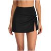 Women's Fashion Sexy Color High Waist Pleated Slit Drawstring Swimming Briefs Double Skirt Swimming Trunks