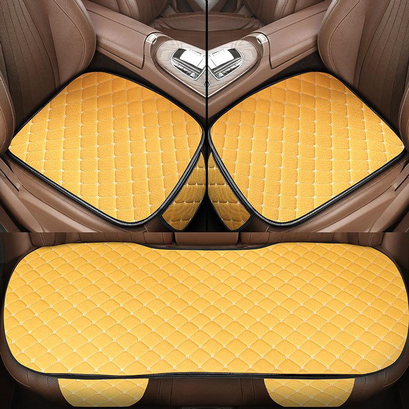 3-teiliges Baumwoll- und Leinen-Autositzbezug-Set Universal-Autositzbezug Kissen Ganzjahres-Autositzschoner Innenraum-Autozubehör